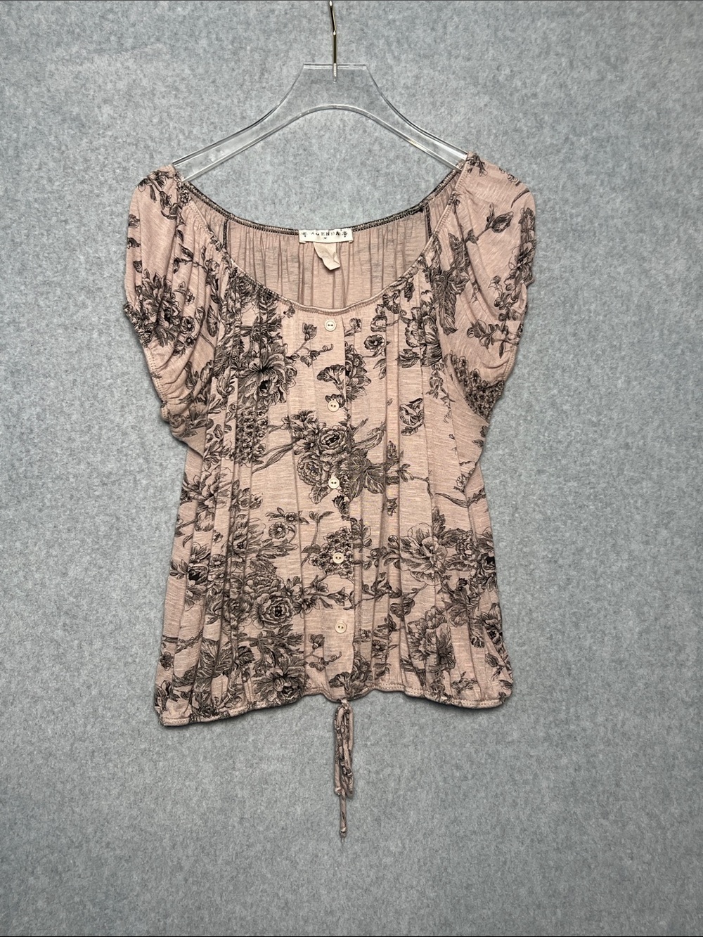 Agenda Women’s Flowy Floral Button Down Front Tie Blouse